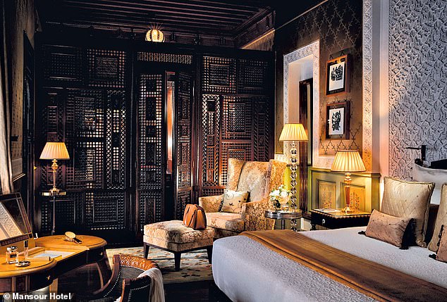 The hotel features 53 private, three-story riads that are elegantly decorated with plush textures of brocade and velvet, ornate woodwork and more mesmerizing mosaic