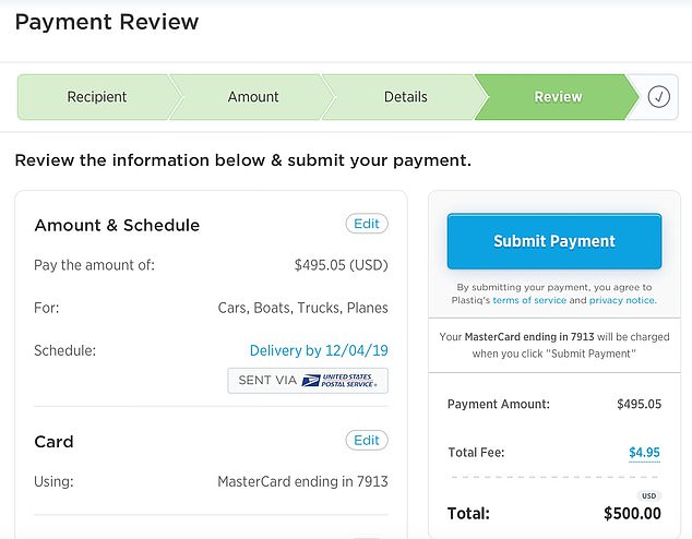 Plastiq can only be used to pay bills - so Nickel-D'Andrea took out a car loan for the Tesla and paid it off with the gift cards. He used his savings to pay off his credit card bills