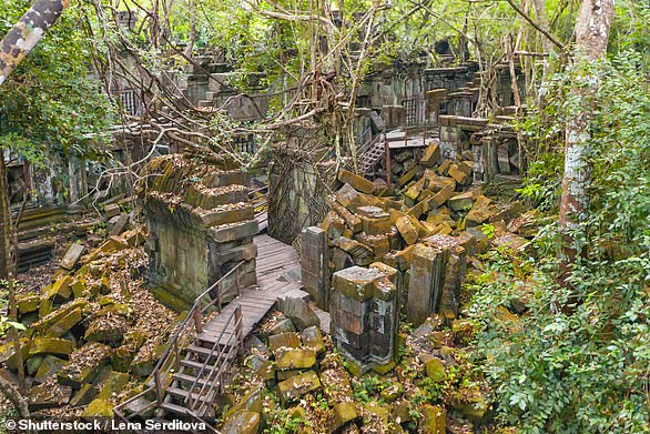 The Beng Mealea temple in Cambodia. It is located on the ancient royal highway to Preah Khan Kompong Svay