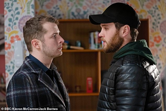 In EastEnders, Keanu Taylor has returned in spectacular fashion to throw a spanner in the works. Pictured, Danny Walters as Keanu with Max Bowden as Ben Mitchell