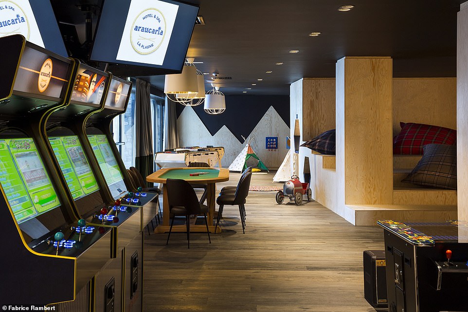 The Araucaria Hotel's amazing children's playroom, which is festooned with toys, games and funky seating areas