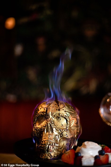 Popular dishes also include lobster mac & cheese and meyer lemon chicken. But leave room for the piece de resistance, a flaming chocolate skull