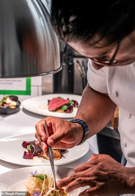 Celebrity chef Byron Gomez (who completed on Bravo's Top Chef: Portland) has created a menu masterpiece with dishes of halibut and white wine miso sauce ($58) and fried chicken thighs in chili honey glaze ($38).