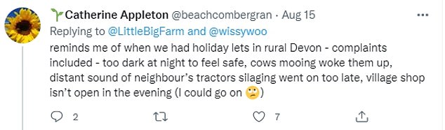 Catherine Appleton wrote that visitors' comments at her former holiday let in Devon included 'it's too dark at night to feel safe', 'cows mooing woke them up', and 'the distant sound of neighbours' tractors woke them up'